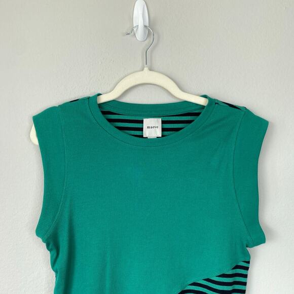 ANTHROPOLOGIE Maeve Ribbed Muscle Tank Top Kelly Green Striped Size Large Crop - Picture 4 of 7
